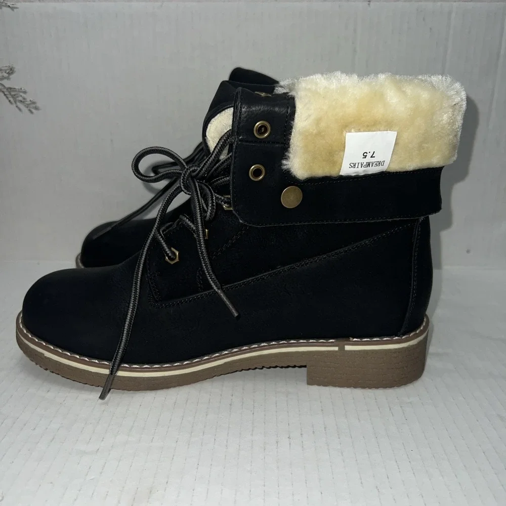 Dream Paris‎ Black Lined Faux-Fur  Boots Women's Size 7.5 NEW